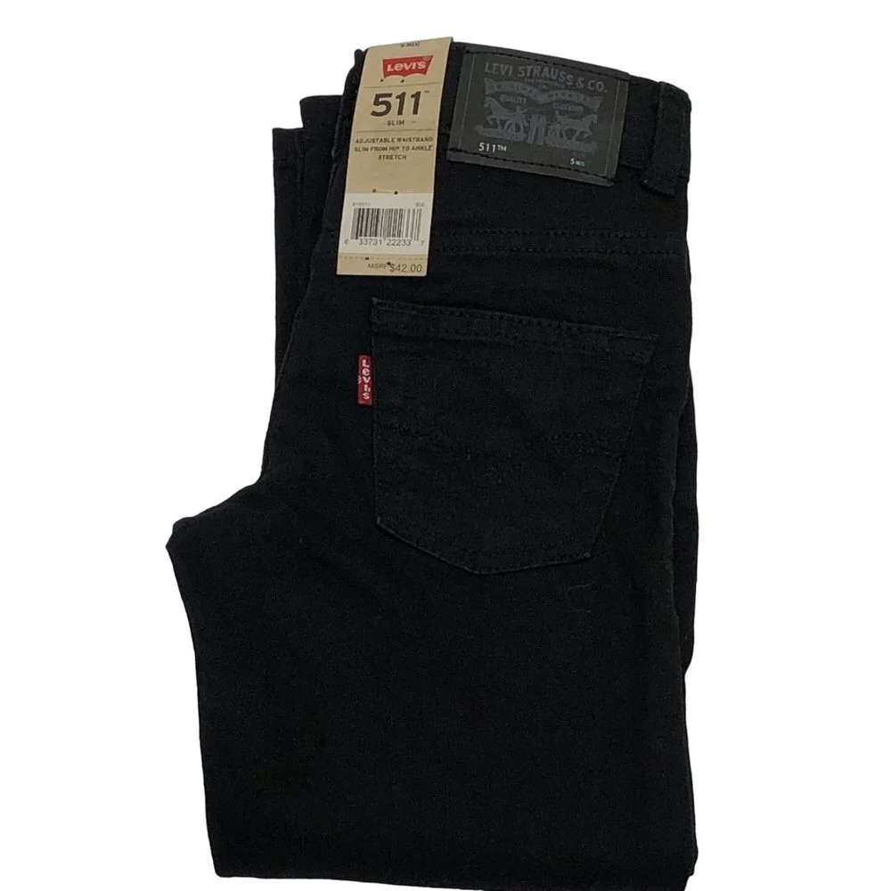 LEVI'S 511 SLIM BOY BLACK ADJUSTABLE WAISTBAND DENIM SIZE 5 REG‎ NWT